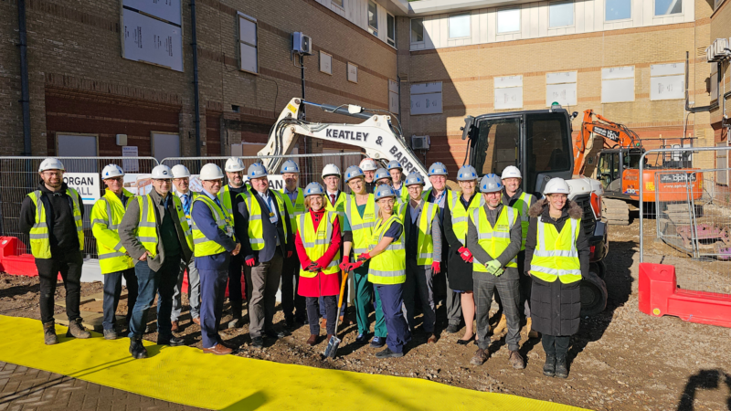 Emergency medicine consultant Dr Kate Coates A&E practice educator Ellie Nicholson putting the first spade in the ground alongside Worthing West MP Dr Beccy Cooper and colleagues from Worthing Hospital and Morgan Sindall Construction