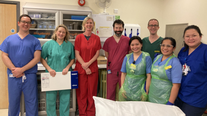 Respiratory team gathered in a clinical room